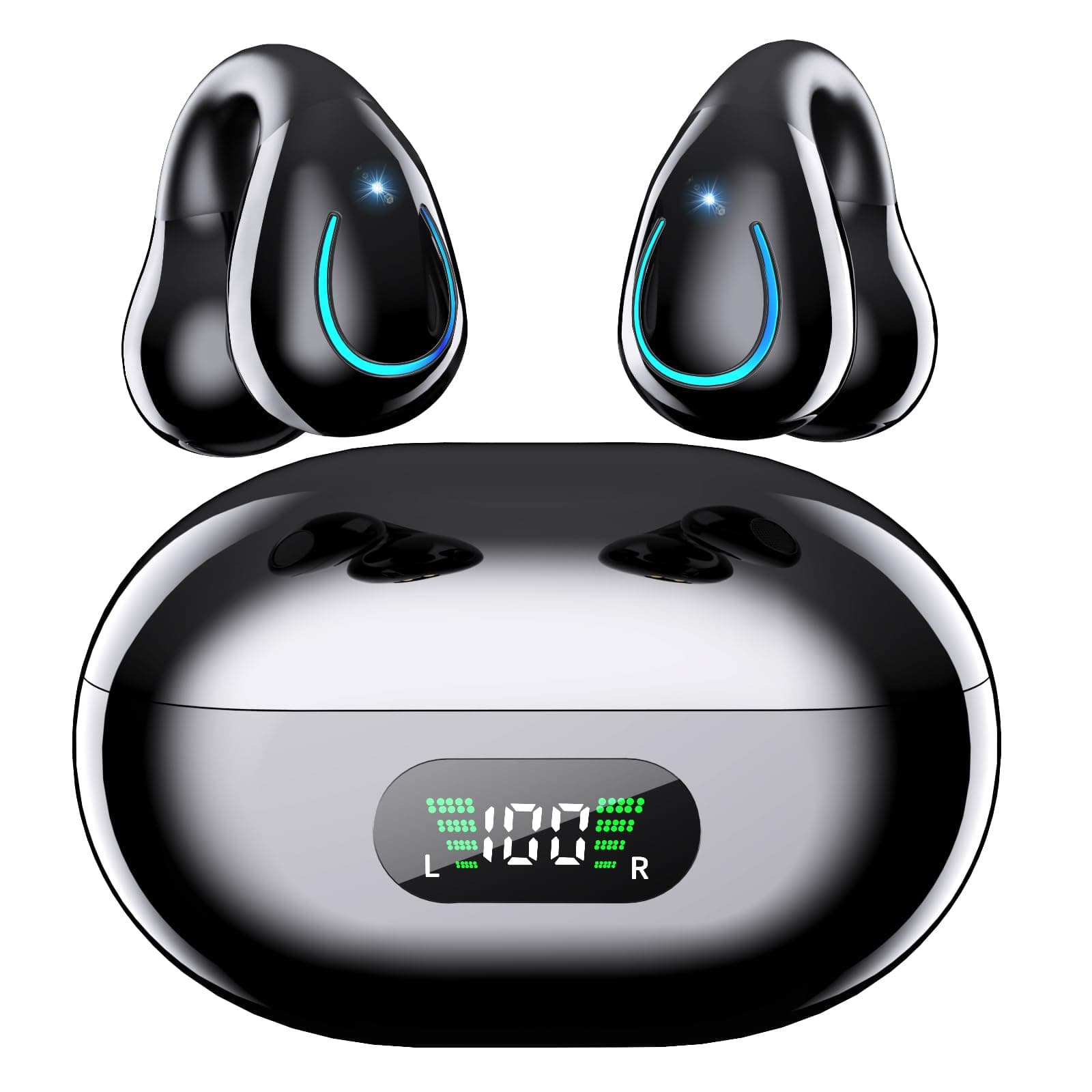 Paekole Auriculares Inalámbricos Bluetooth 6.1 Open Ear Clip, Auriculares Deportivos con Pantalla LED 40H, Can