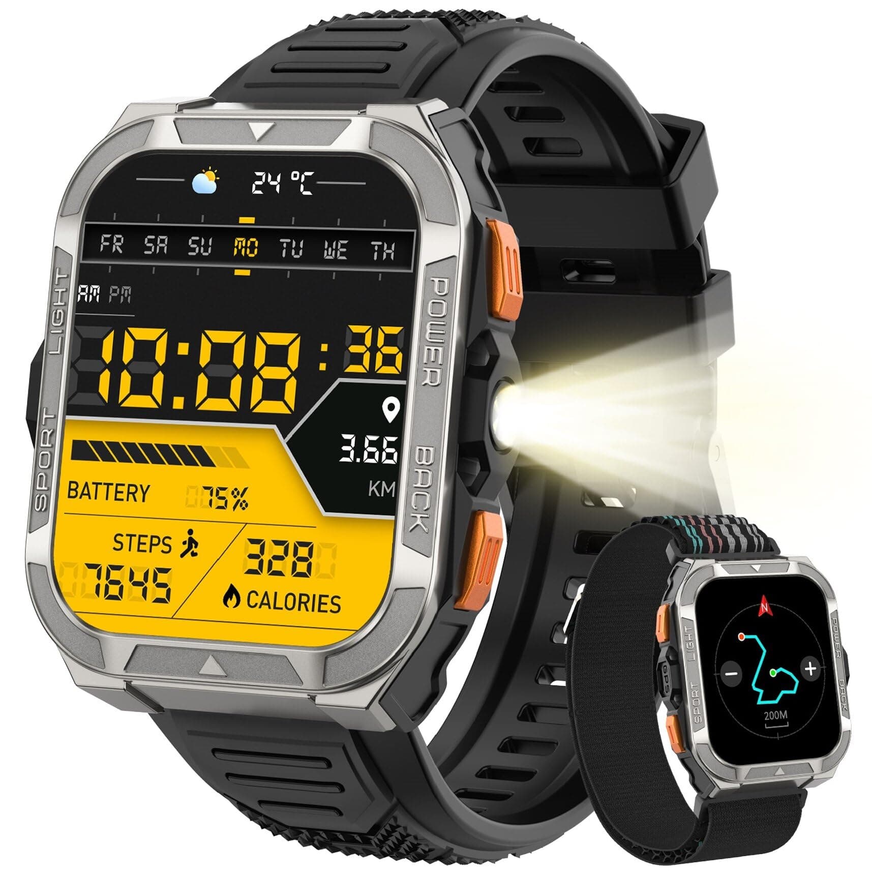 Blackview Reloj Inteligente Hombre Militar - GPS, Linterna, Brújula, AI, 1.91" Smartwatch Hombre con 100+ Modo