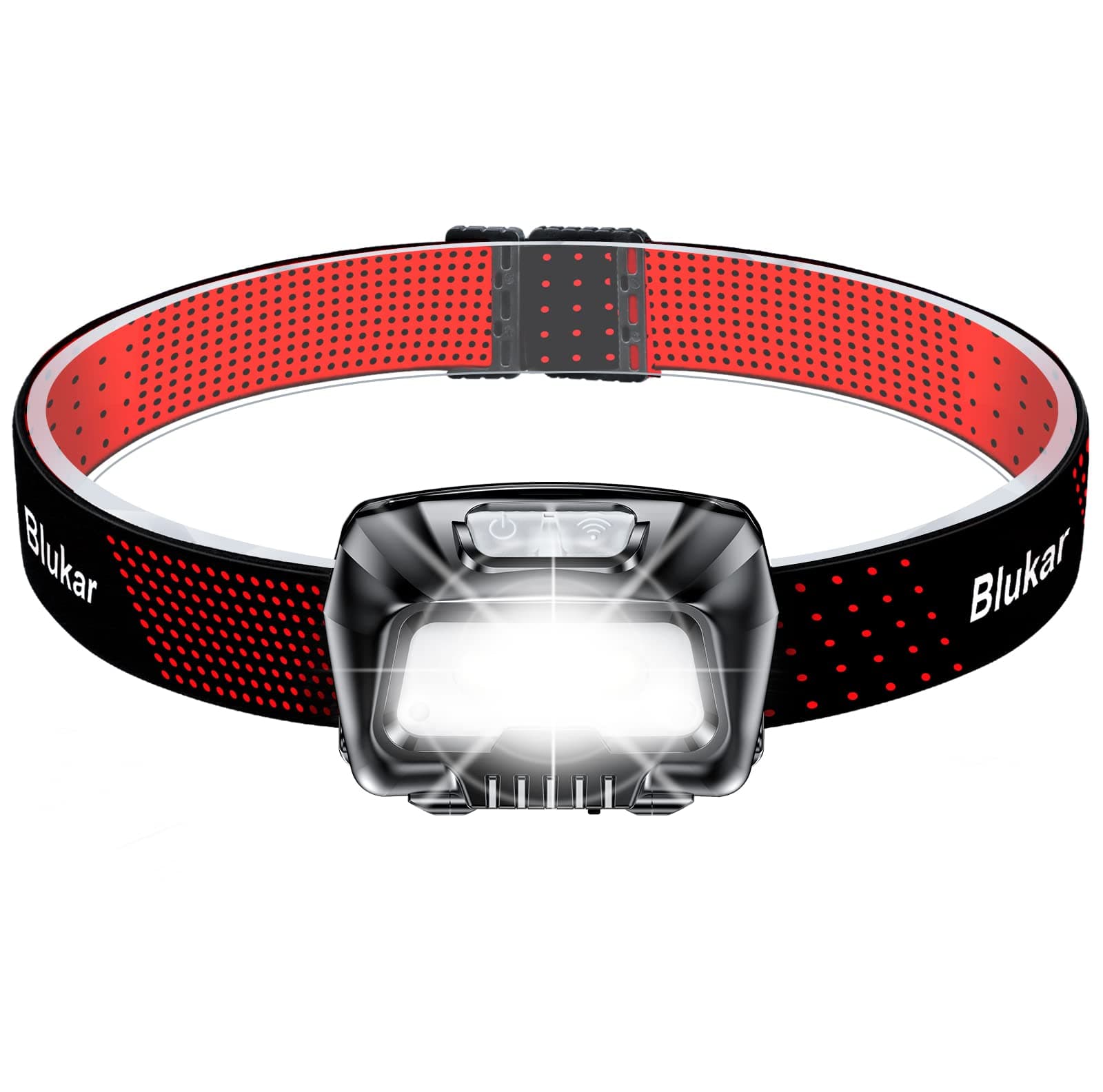 Blukar Linterna Frontal LED Recargable, 2000L Linterna Cabeza Super Brillante con Control de Sensor & Luz Rojo