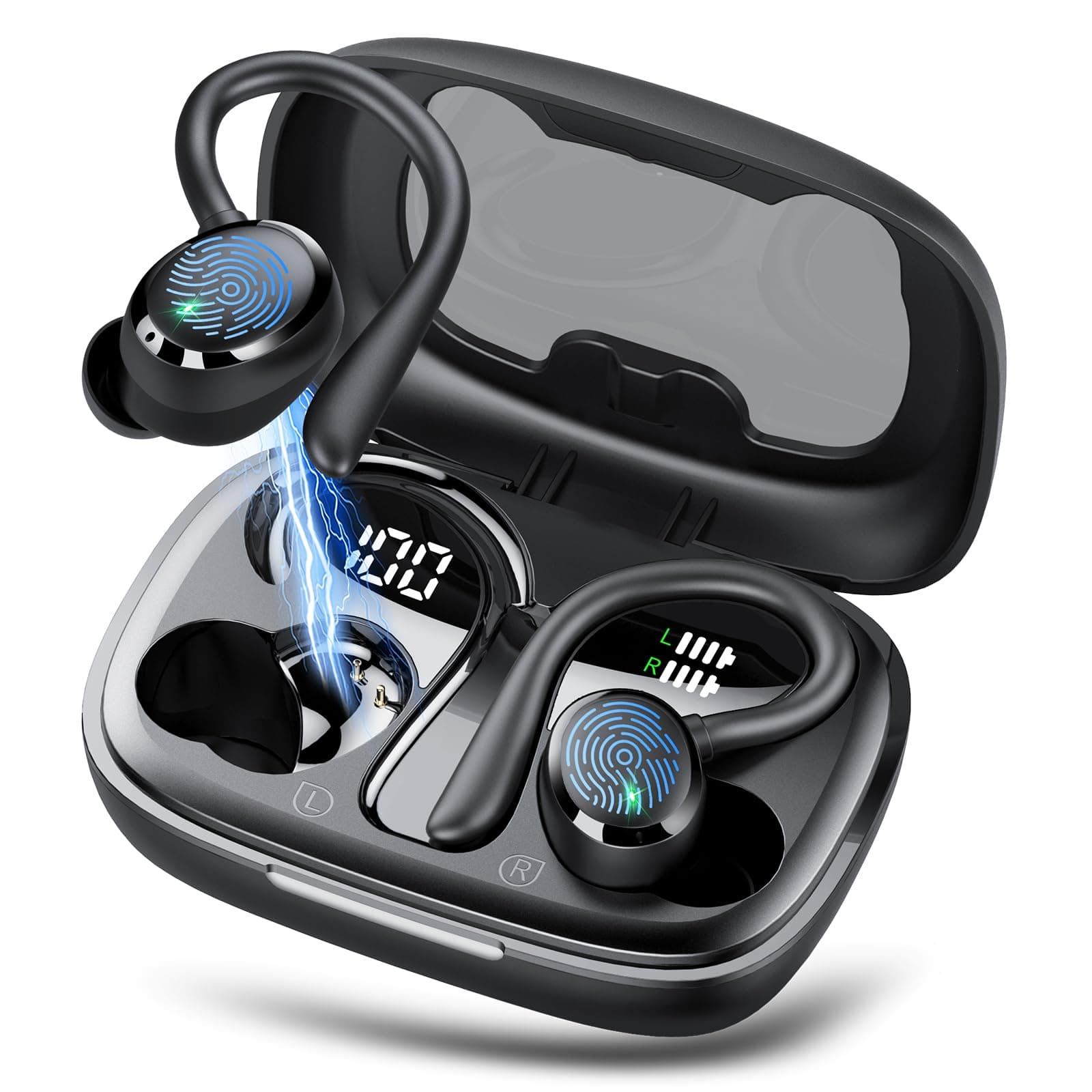 Auriculares Inalámbricos Bluetooth 5.3, Auriculares Deportivos con pantalla LED, 72 Horas de Reproducción, Can