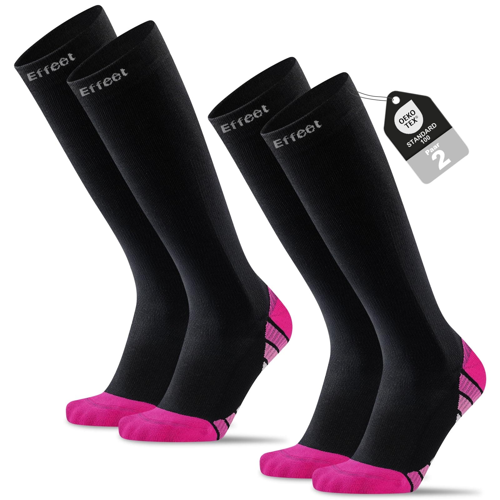 Effeet 2 Pares Medias de Compresión Mujer Hombre 20-30 mmHg - Calcetines Compresion para Deporte Vuelo Viaje E