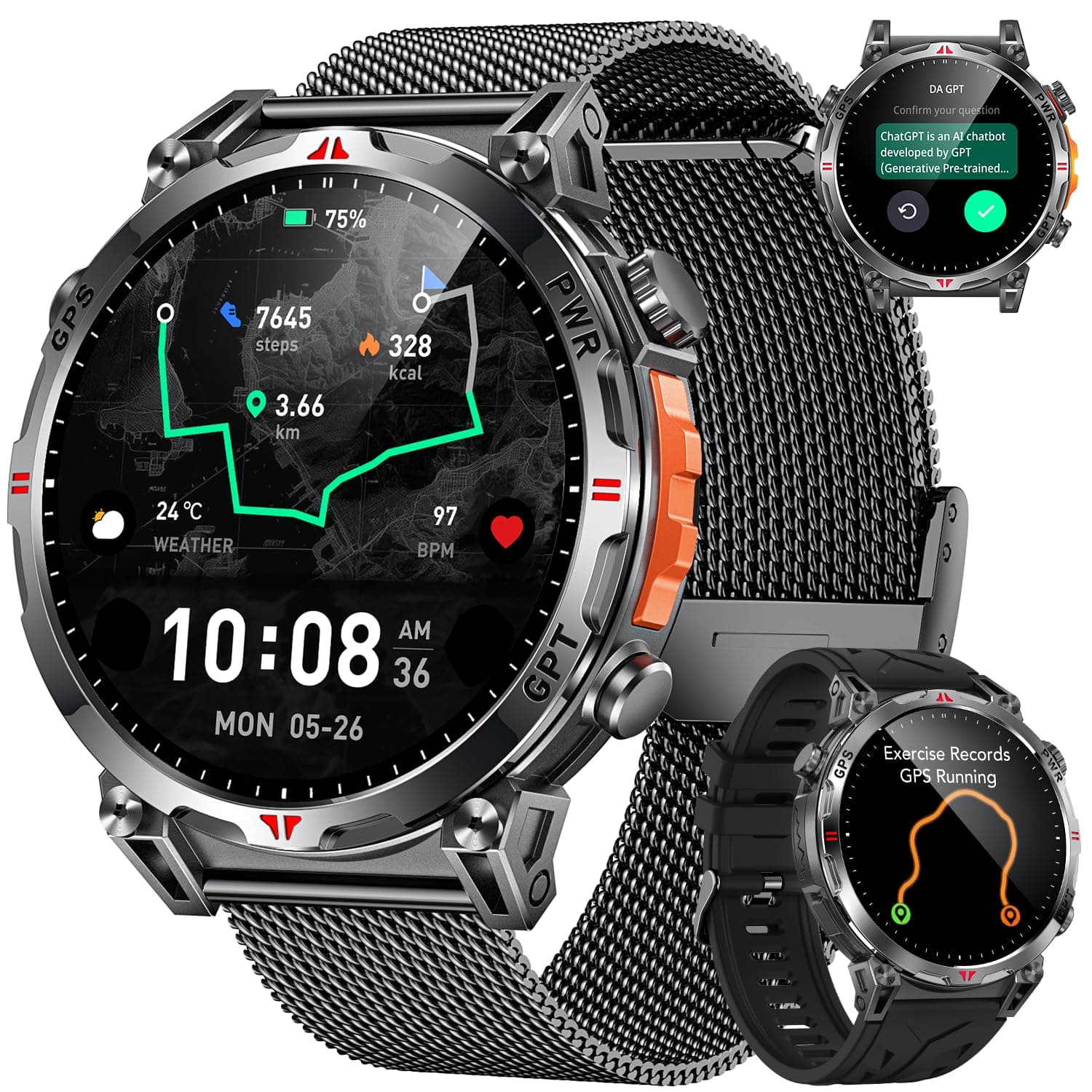 Reloj Inteligente Smartwatch Hombre con GPS: 1.7''AMOLED Pantalla Táctil Bluetooth SmartWatch con GPT Ai Esfer