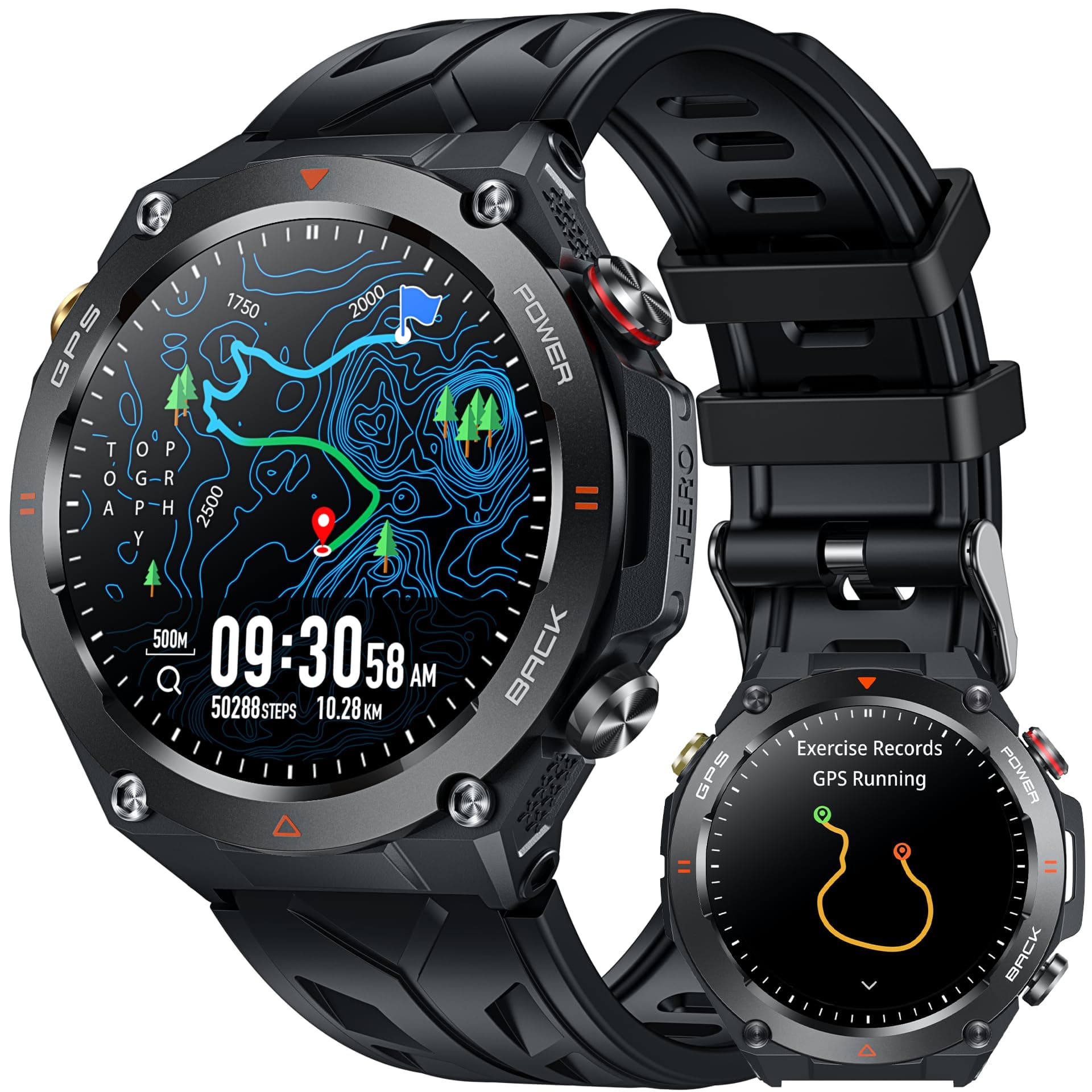 Reloj Inteligente Hombre Smartwatch con GPS: 1.45" Smart watch con Llamadas Bluetooth Brújula Altura Presión A