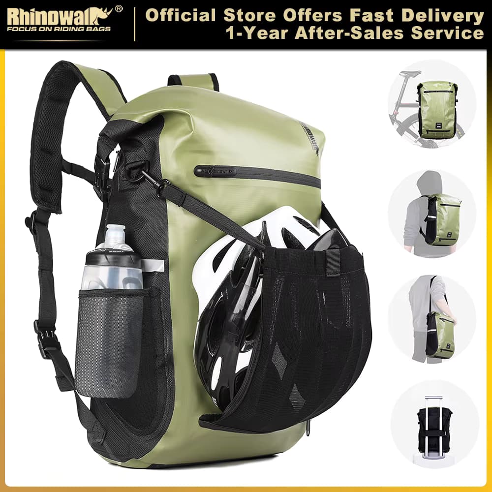 Rhinowalk-Bolsa de alforja para bicicleta, bolsa para maletero totalmente impermeable de 22L, capacidad trasera, estante trasero multifuncional, bolso de hombro para ciclismo