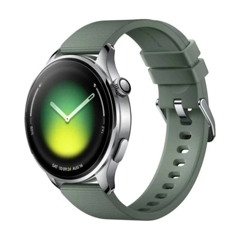 Xiaomi Watch 5 Bluetooth GPS NFC 47mm AMOLED Plata Correa Verde M Resistencia Agua 5ATM SpO2 Pulsómetro