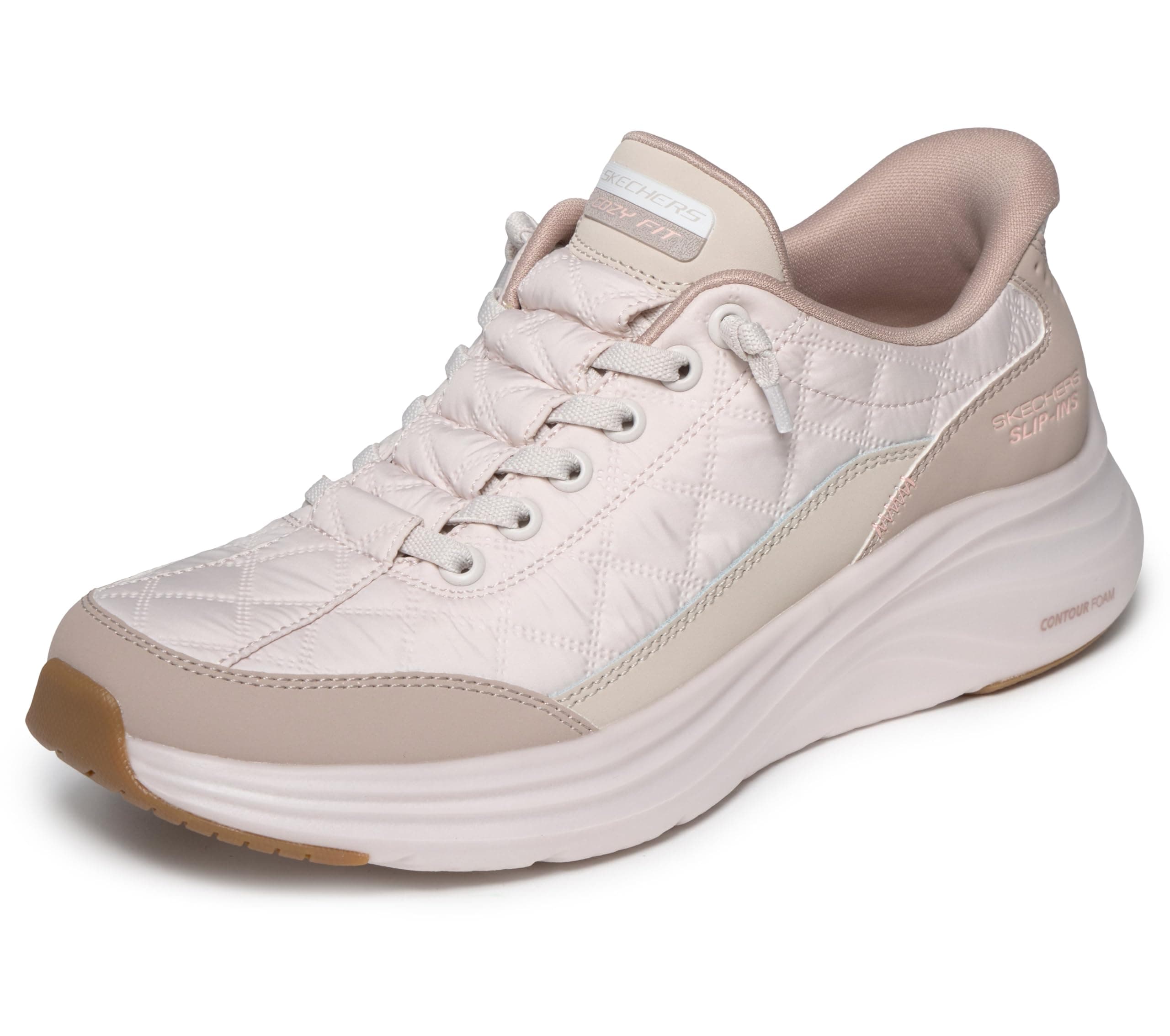 Skechers Contour Foam In Motion Slip-In ENTRENADOR, Natural Mesh/Taupe Duraleather/Leather/Tri — otros / varios para mujer