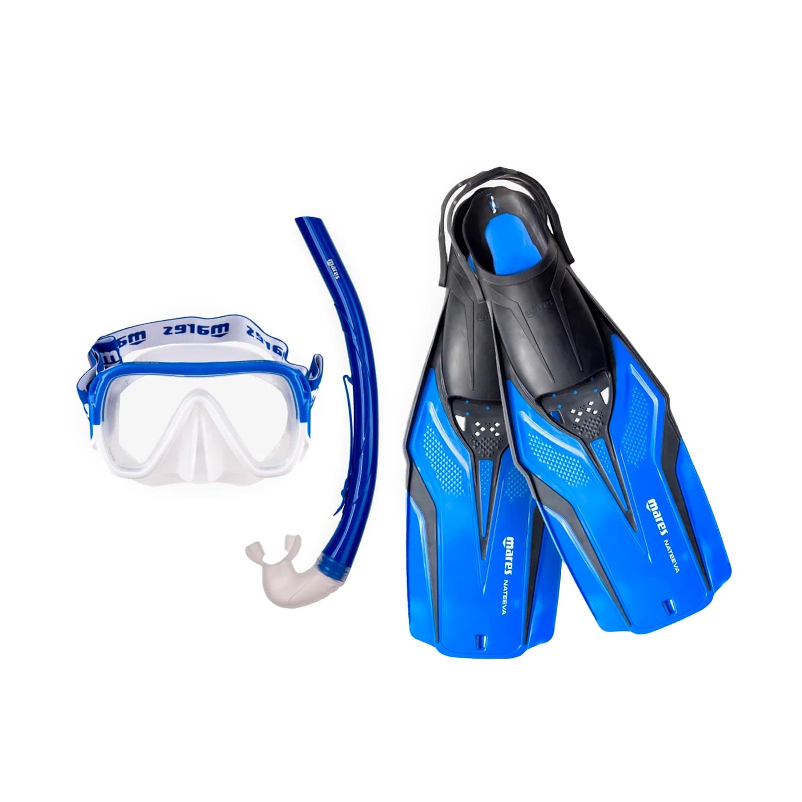 Mares Aquazone Set Nateeva Keewee, Conjunto con Máscara Tubo y Aletas de Snorkel Adulto, Unisex, Azu