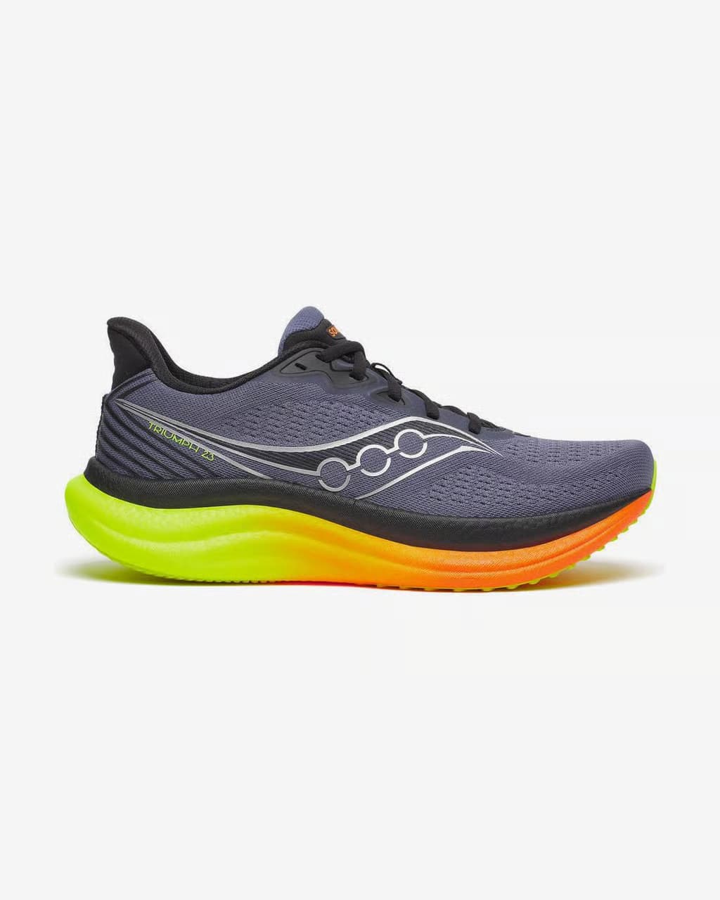 Saucony Triumph 23 gris oscuro amarillo neón naranja — zapatillas de running
