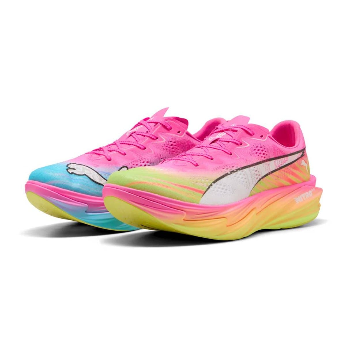 Zapatillas Puma Deviate NITRO Elite 4 Showtime Rosa Amarillo SS26, Talla 42 - EUR