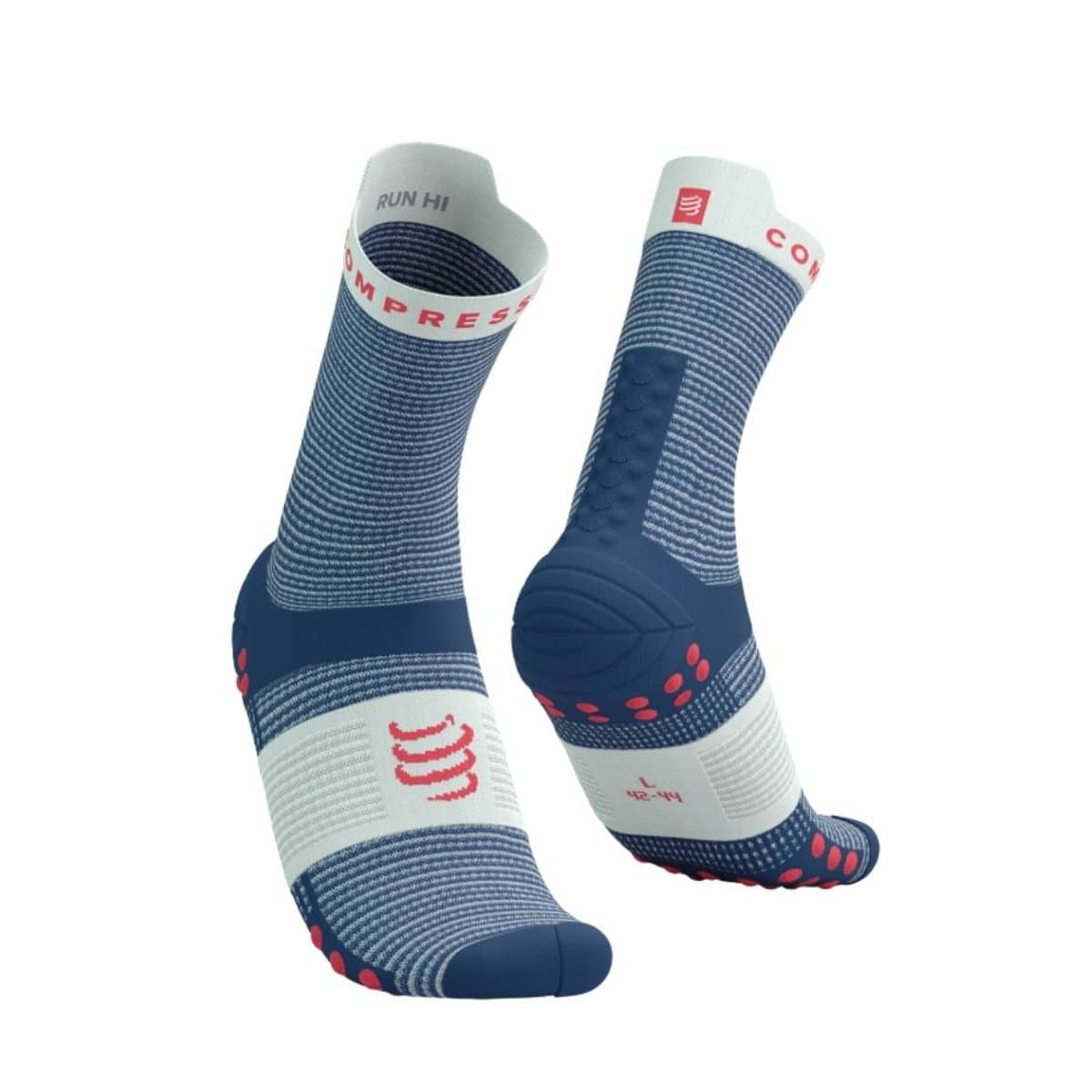 Calcetines Compressport Pro Racing Socks v4.0 Run High Azul Blanco, Talla