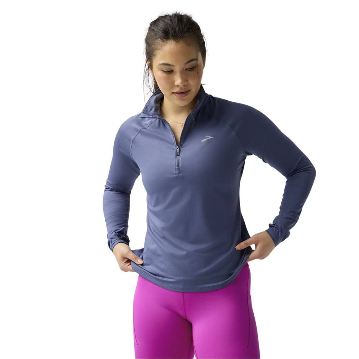 Camiseta Brooks Dash 1/2 Zip 3.0 Manga Larga Azul, Talla XS